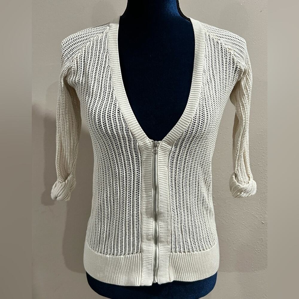 SILENCE + Noise Cream Zip Up Open Knit Cardigan Urban Outfitters Sz S